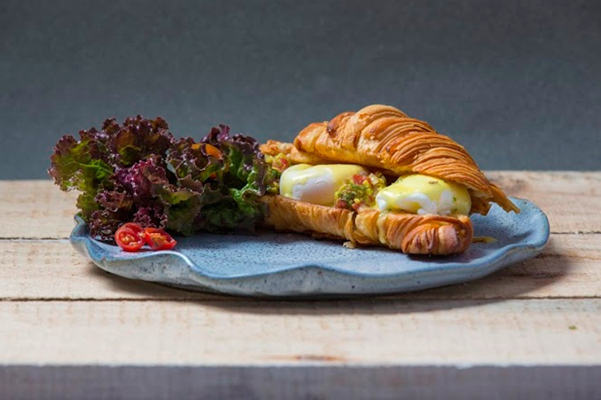 Poached Eggs & Avocado on a Croissant