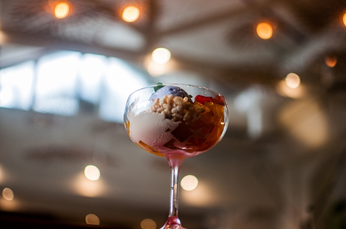 Halo Halo Sundae from Jakarta with condensed milk, fresh fruits, sweet rice crisps 00